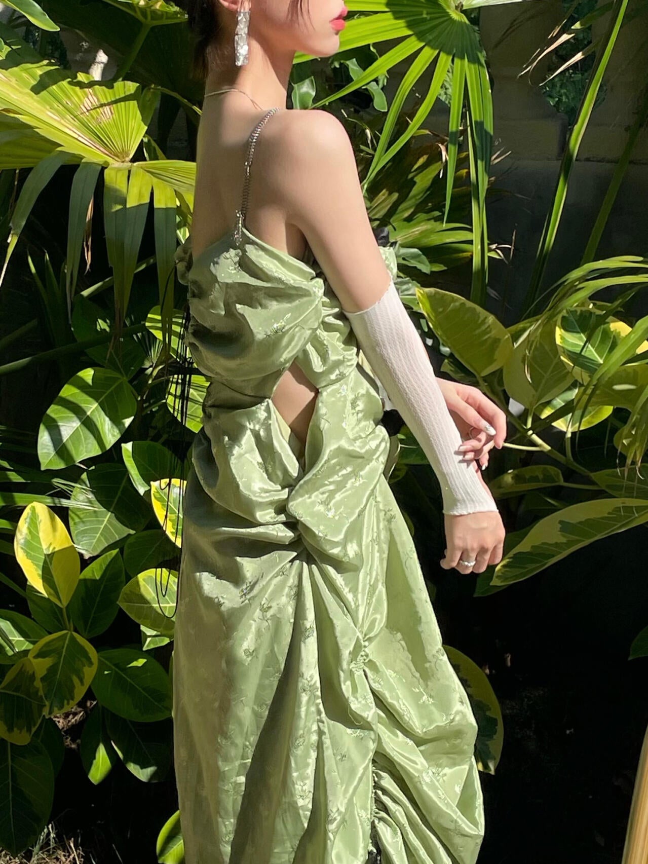 Green Silky Embroidered Dress