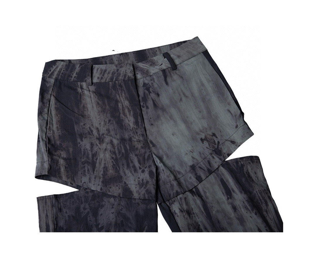 Tie-Dye Convertible Deconstructed Floor-Length Flare Pants