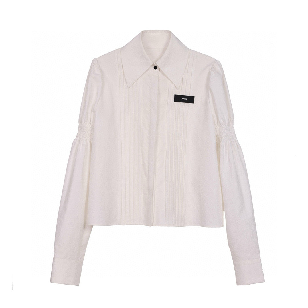 White Square Shoulder Puff Sleeve Blouse