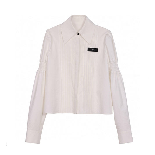 White Square Shoulder Puff Sleeve Blouse