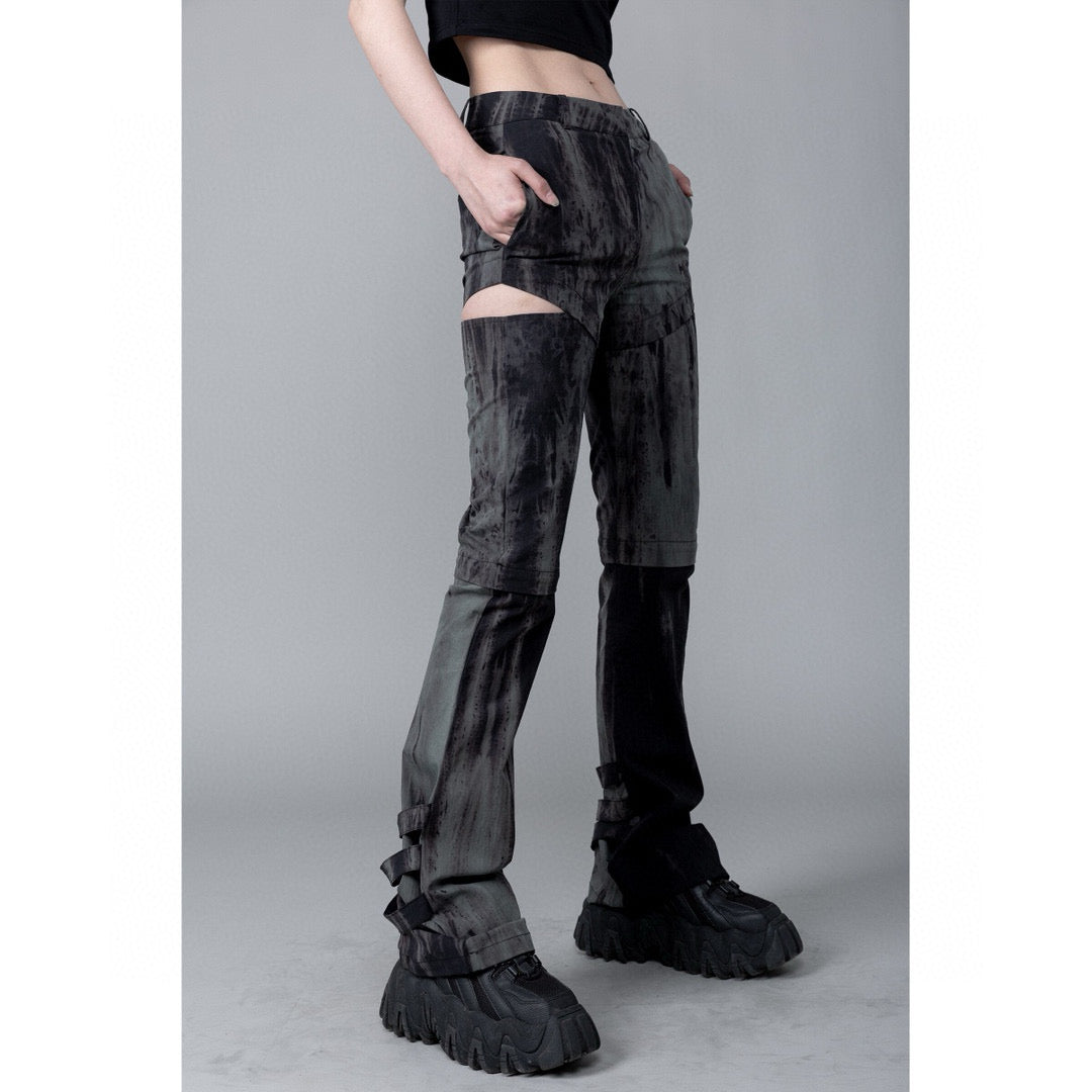 Tie-Dye Convertible Deconstructed Floor-Length Flare Pants