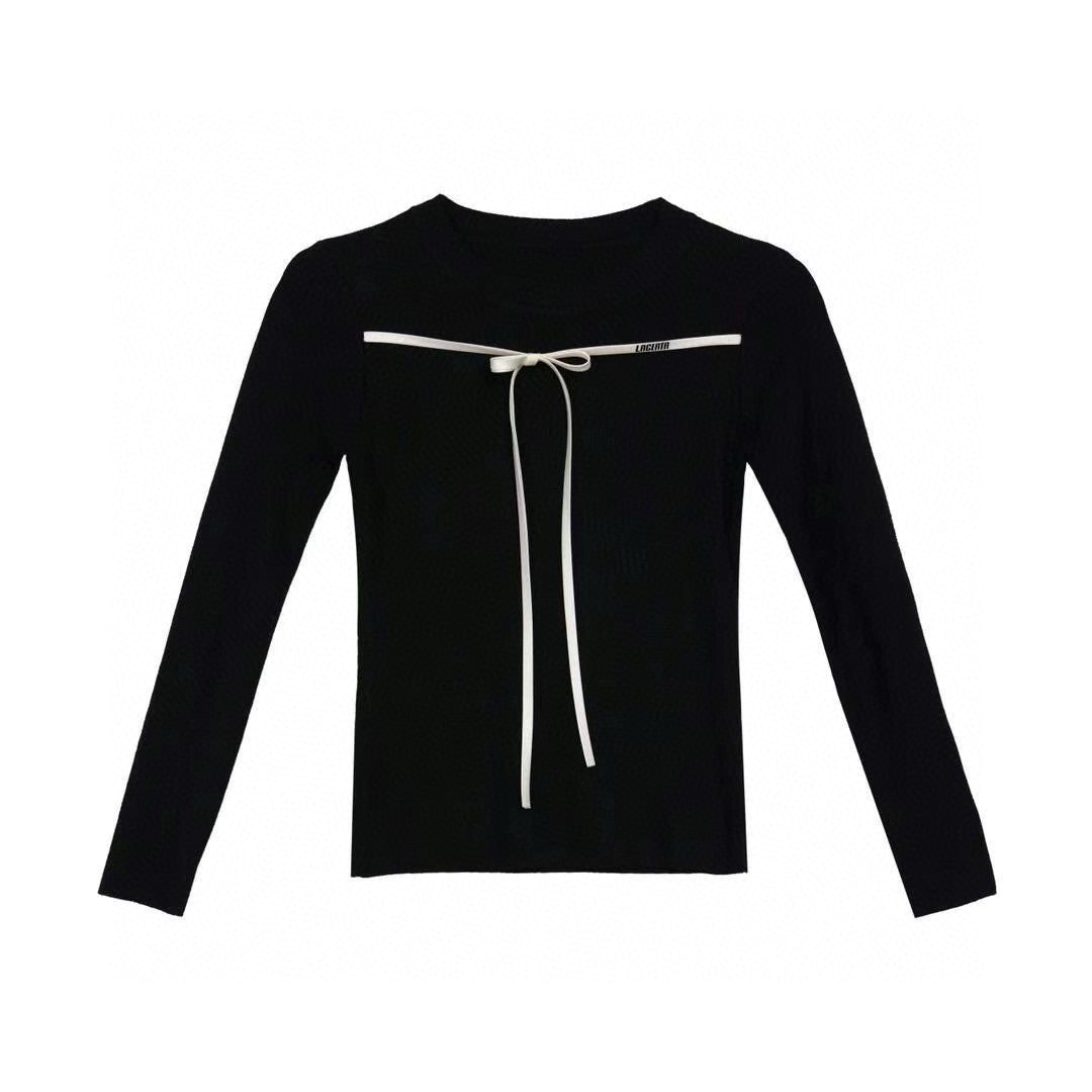 Sweater with Black Bow Ribbon