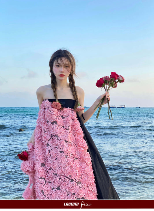 Black Strapless Dress with Pink Floral