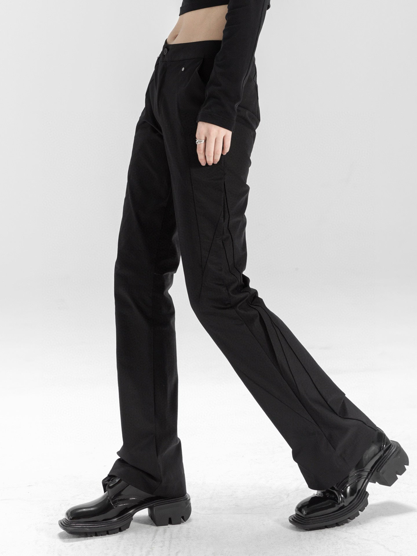 Studded Structured High-Waist Trousers