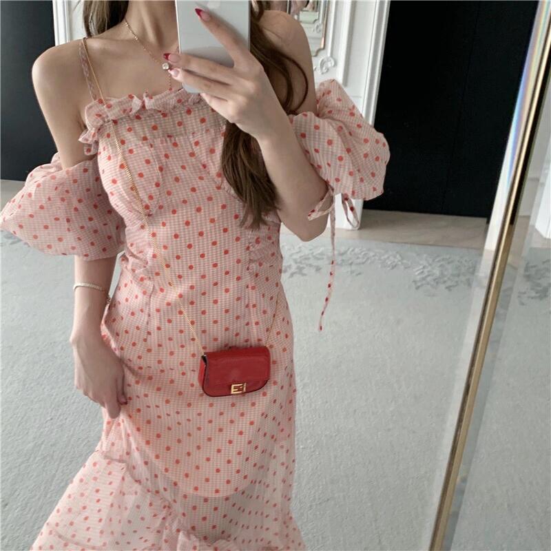 Pink Polka Dot Waist Cinching Dress