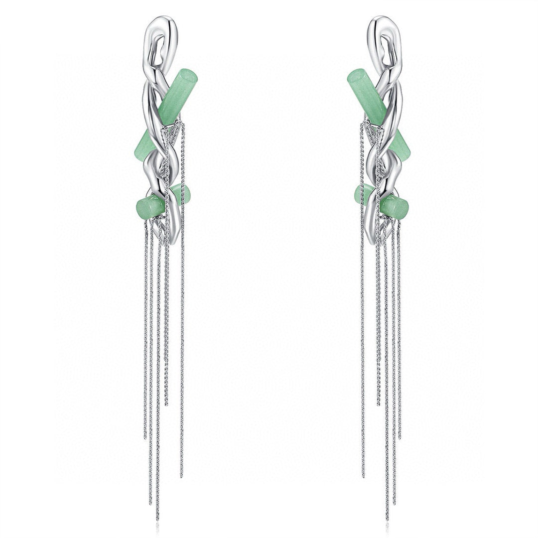 Wrapped Jade Column Tassel Earrings (Pair)