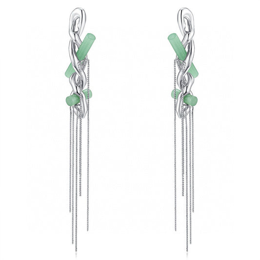 Wrapped Jade Column Tassel Earrings (Pair)