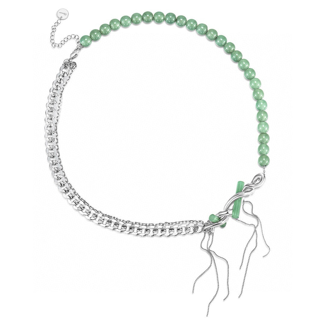 Wrapped Jade Column Tassel Necklace