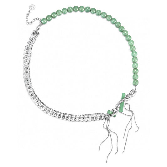 Wrapped Jade Column Tassel Necklace