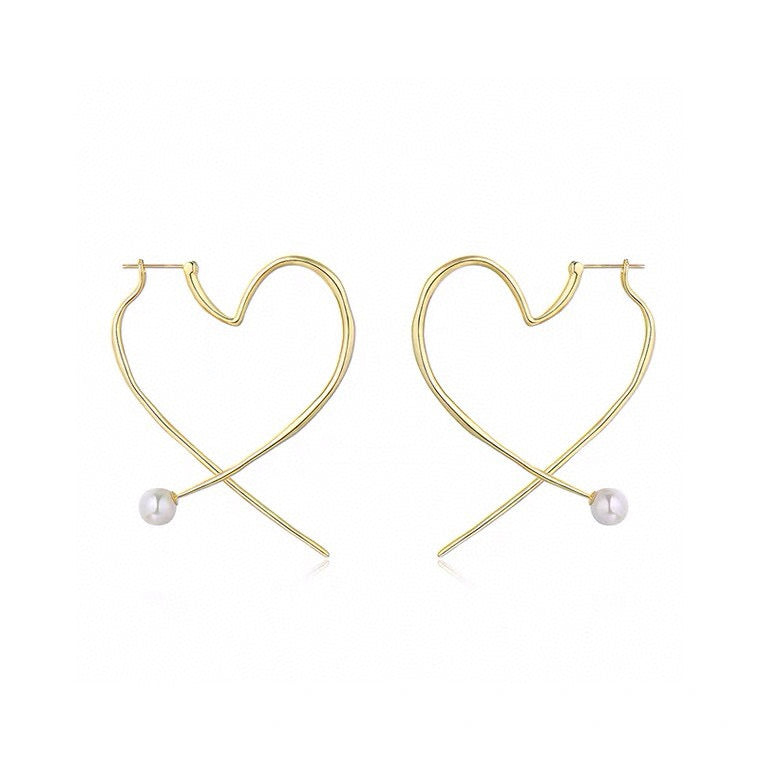 Heart Outline Pearl Earrings