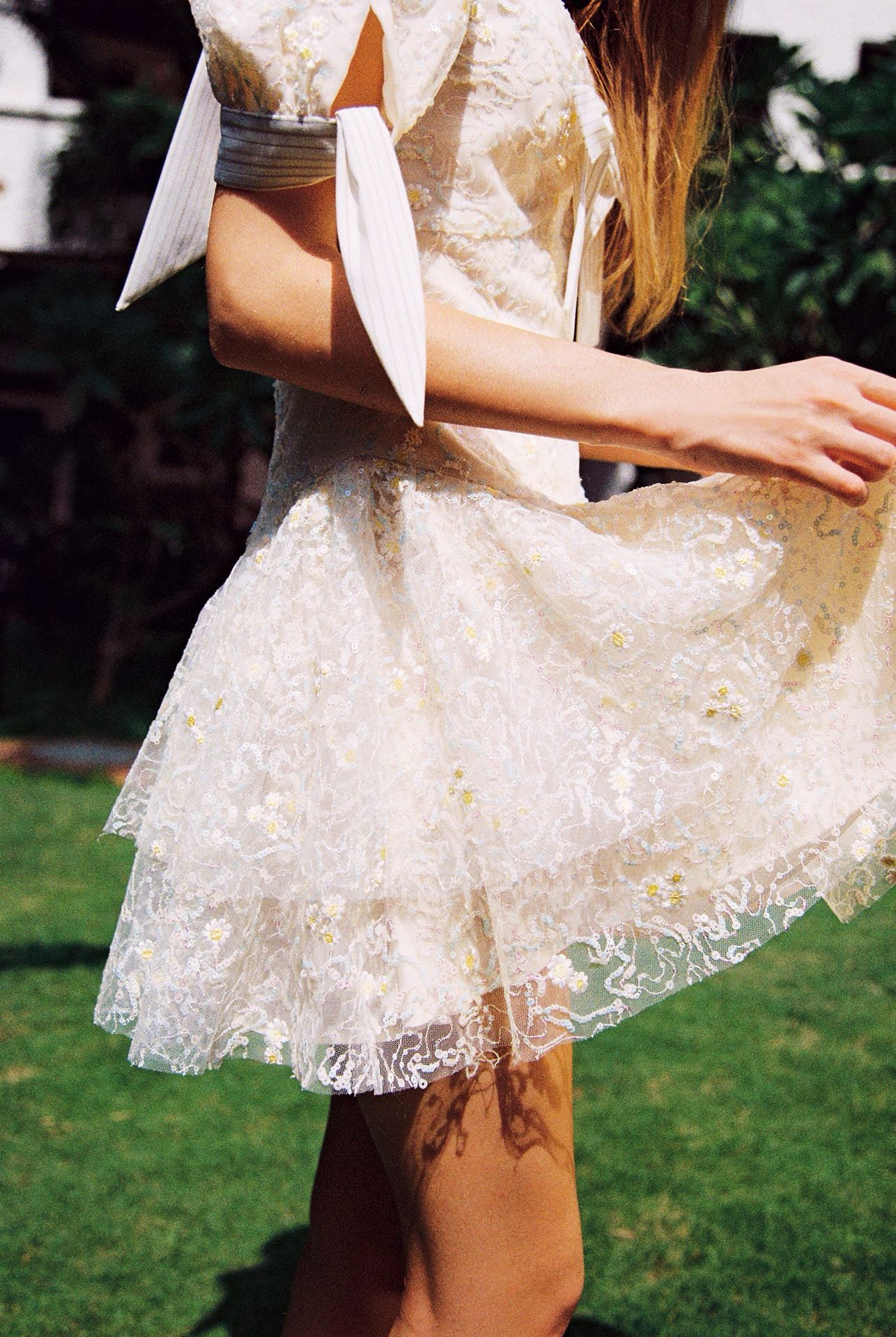 Yellow Sequin Bow Ruffle Dress