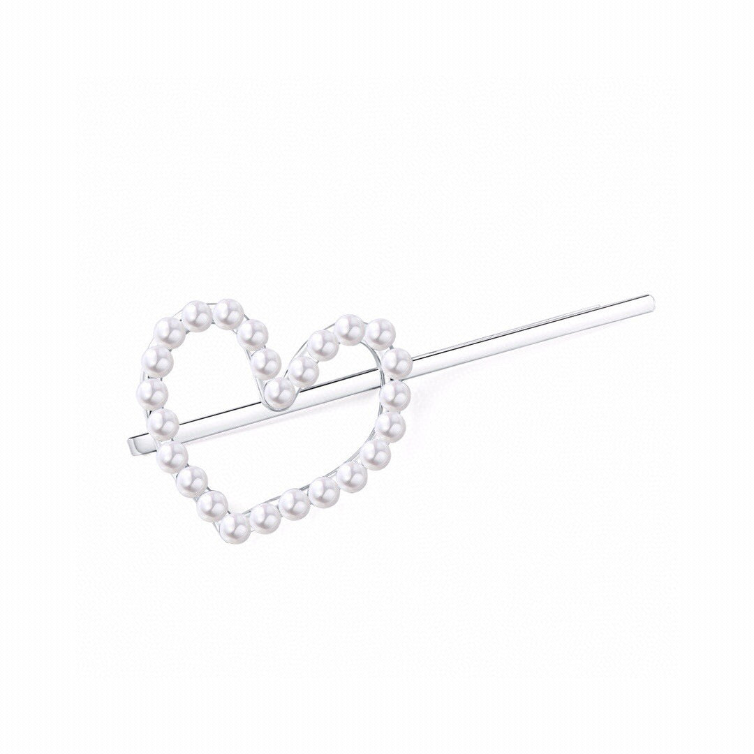 Heart Outline Pearl Hair Clip