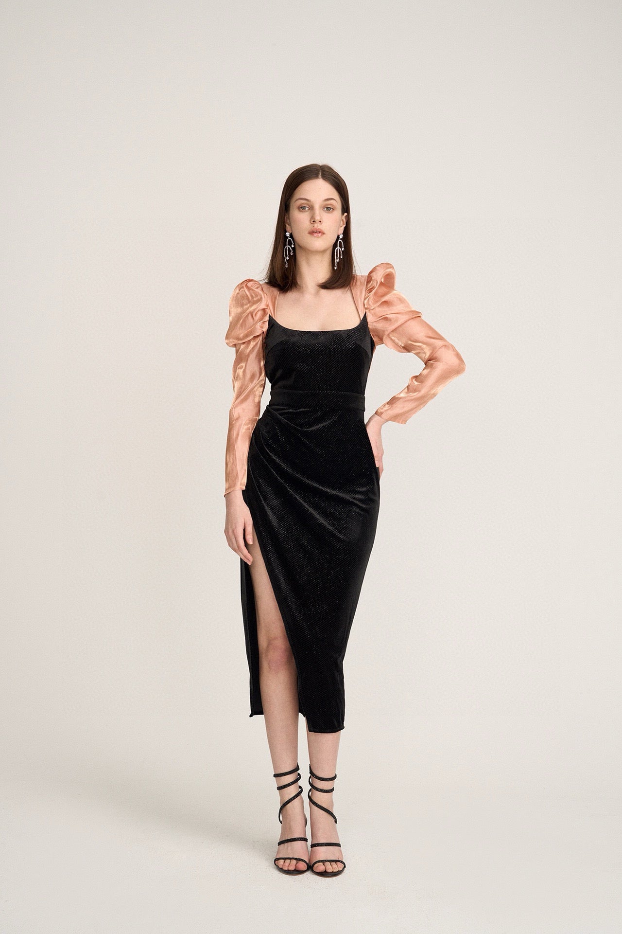 Tie-Back Flux Satin Sleeve
Velvet Midi Dress