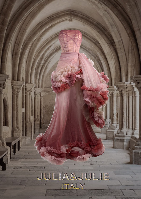 Withered Rose Burgundy Gradient Strapless Gown