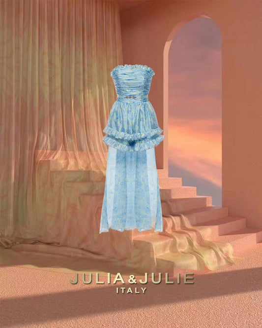 Sea Salt Soda Blue Ombre Print Jumpsuit with Removable Cape Set