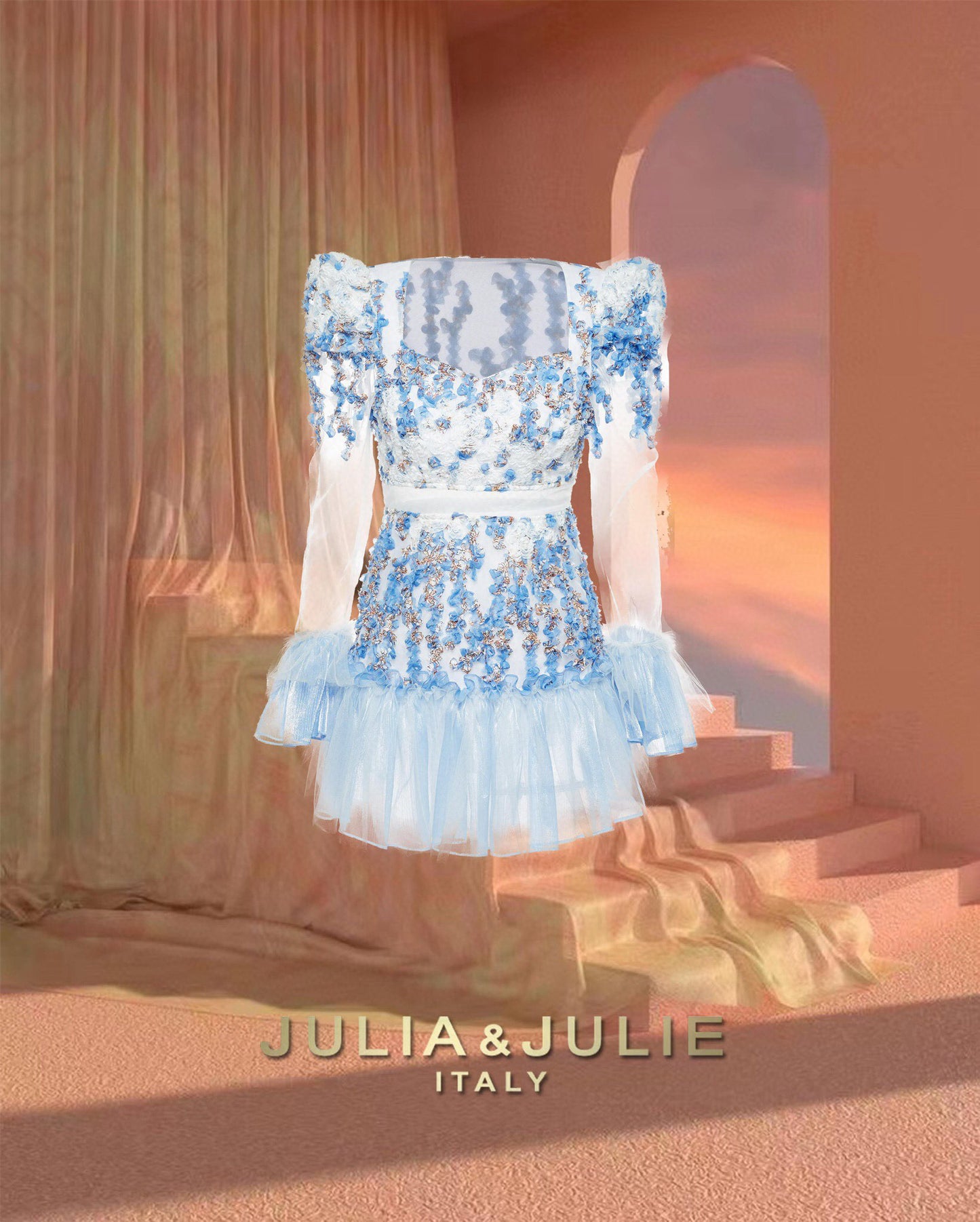 Blue Iris Organza 3D Floral Dress