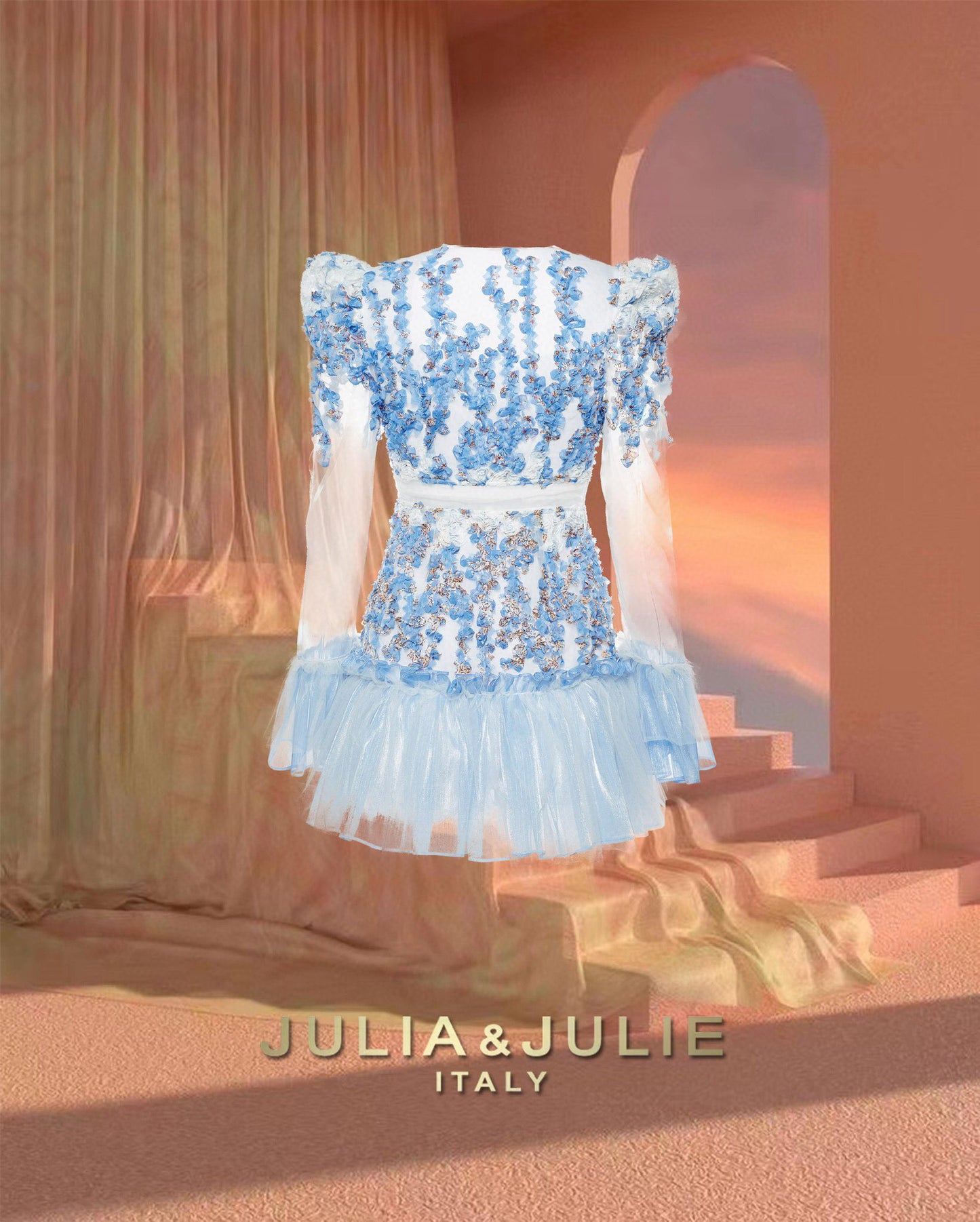 Blue Iris Organza 3D Floral Dress