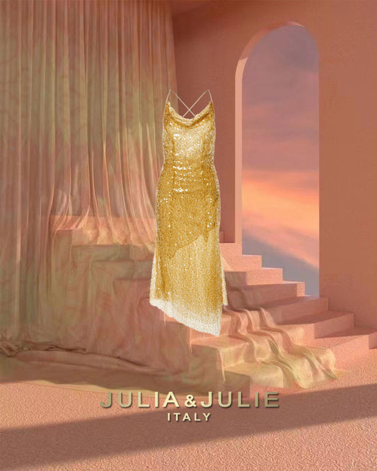 Sunset Bulgaria Gold Asymmetric Dress