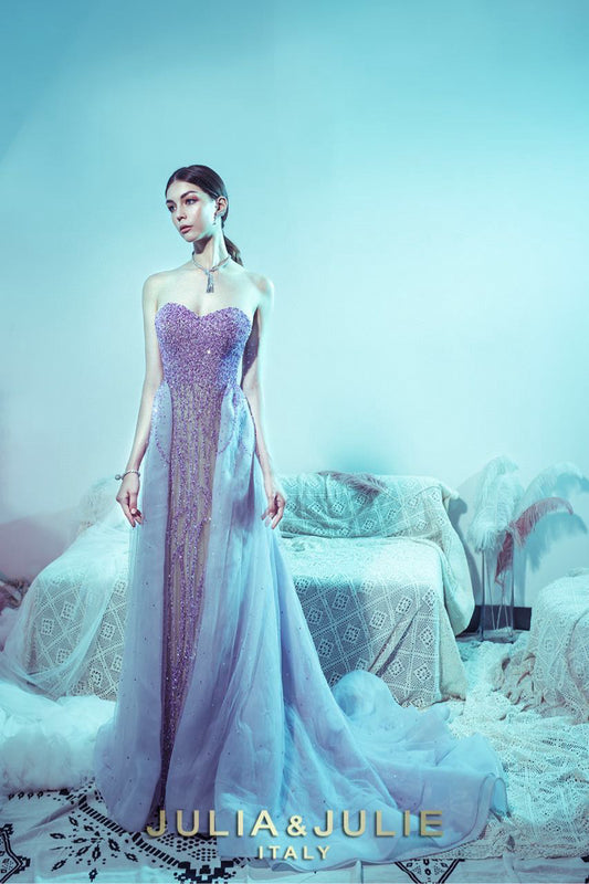 Lavender Dress with Floor-Length Train