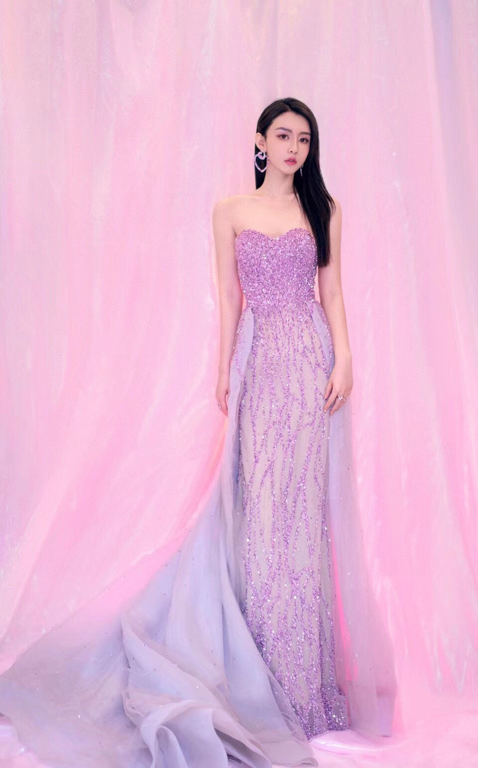 Lavender Dress with Floor-Length Train