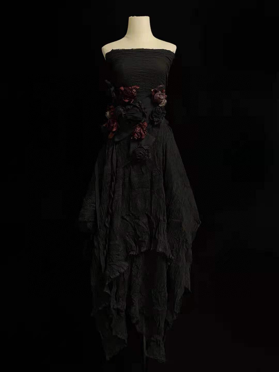 Black and Red Rose Vest with Skirt, and Shirt Set