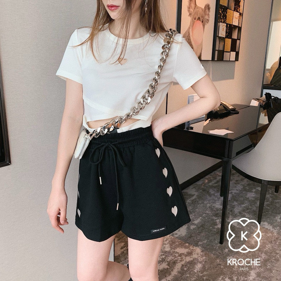 Heart Embroidered Casual Shorts