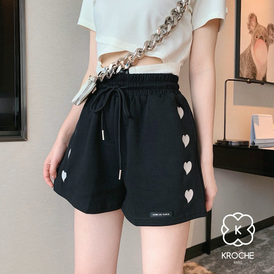 Heart Embroidered Casual Shorts