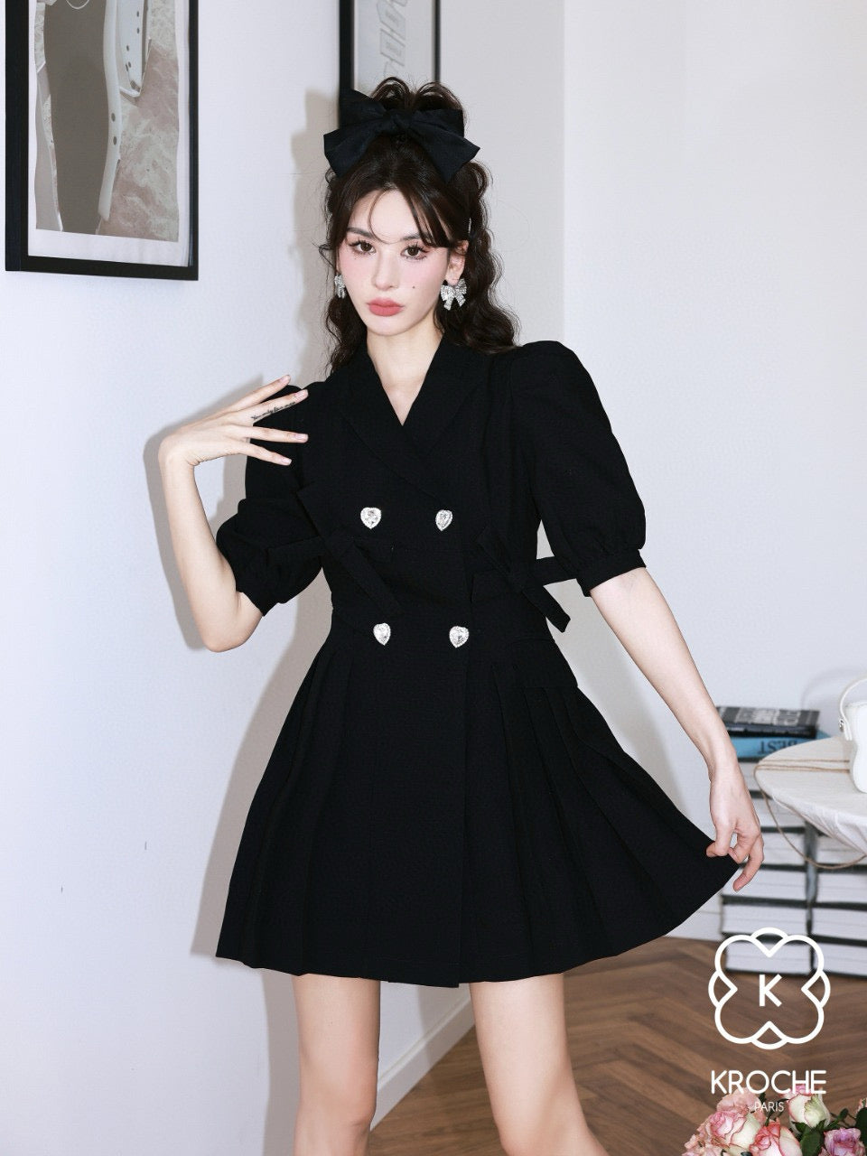 Heart Rhinestone Bow Blazer Dress