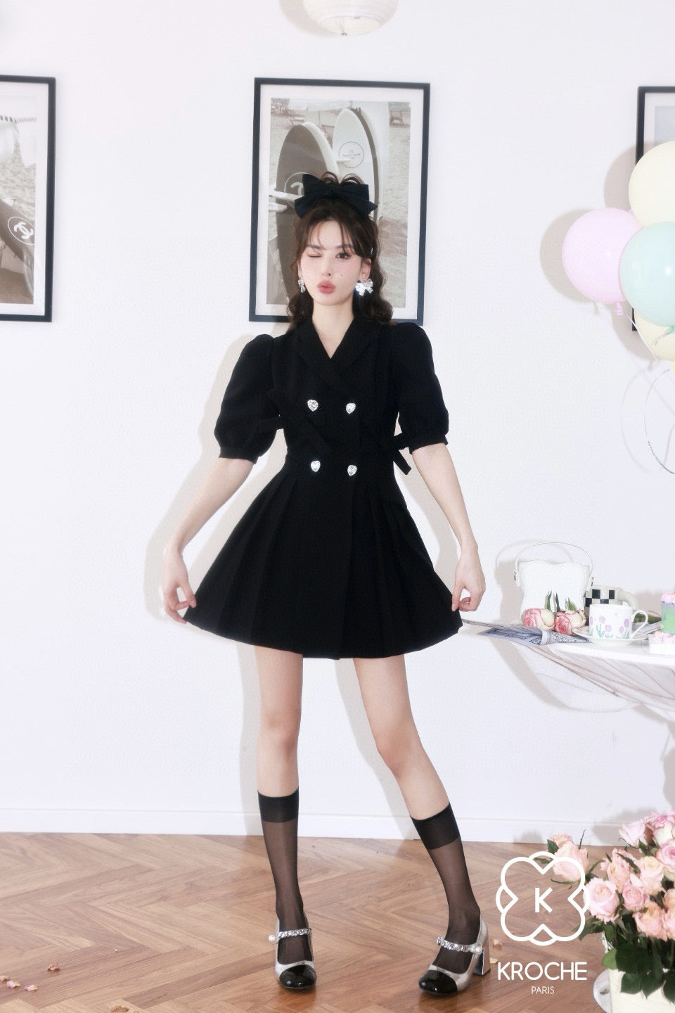 Heart Rhinestone Bow Blazer Dress