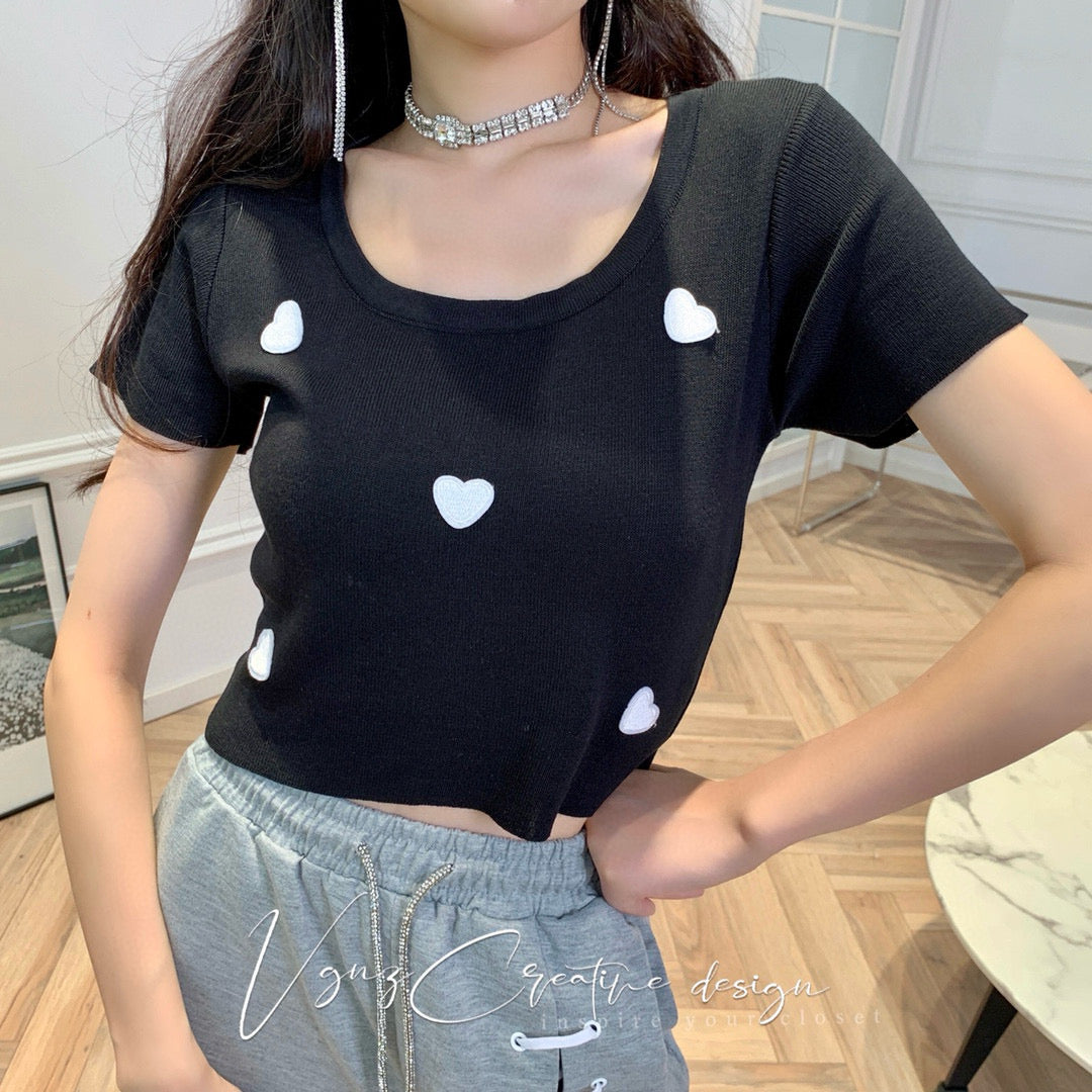 Embroidered Hearts T-Shirt